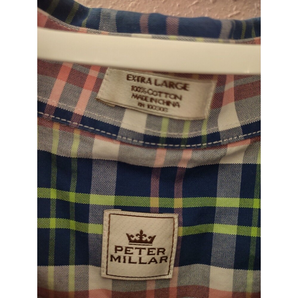Peter Millar Shirt Mens XL Short Sleeve Button Adult Casual Golf Plaid Pocket - Picture 4 of 8